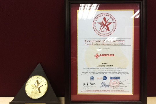 HANEL ĐƯỢC TRAO GIẢI THƯƠNG HIỆU UY TÍN – TRUSTED BRAND 2016