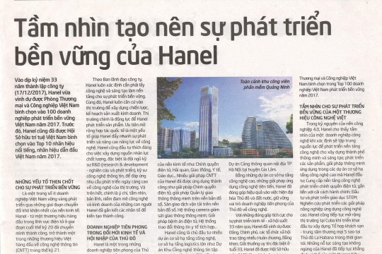TẦM NHÌN TẠO NÊN SỰ PHÁT TRIỂN BỀN VỮNG CỦA HANEL